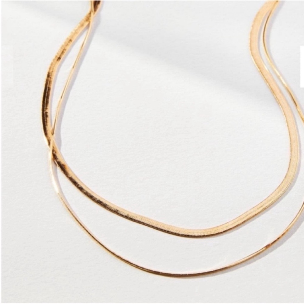 New! Anthropologie 18K Gold Plated Herringbone Necklace Stack Set (2002) NWOT - Picture 3 of 4